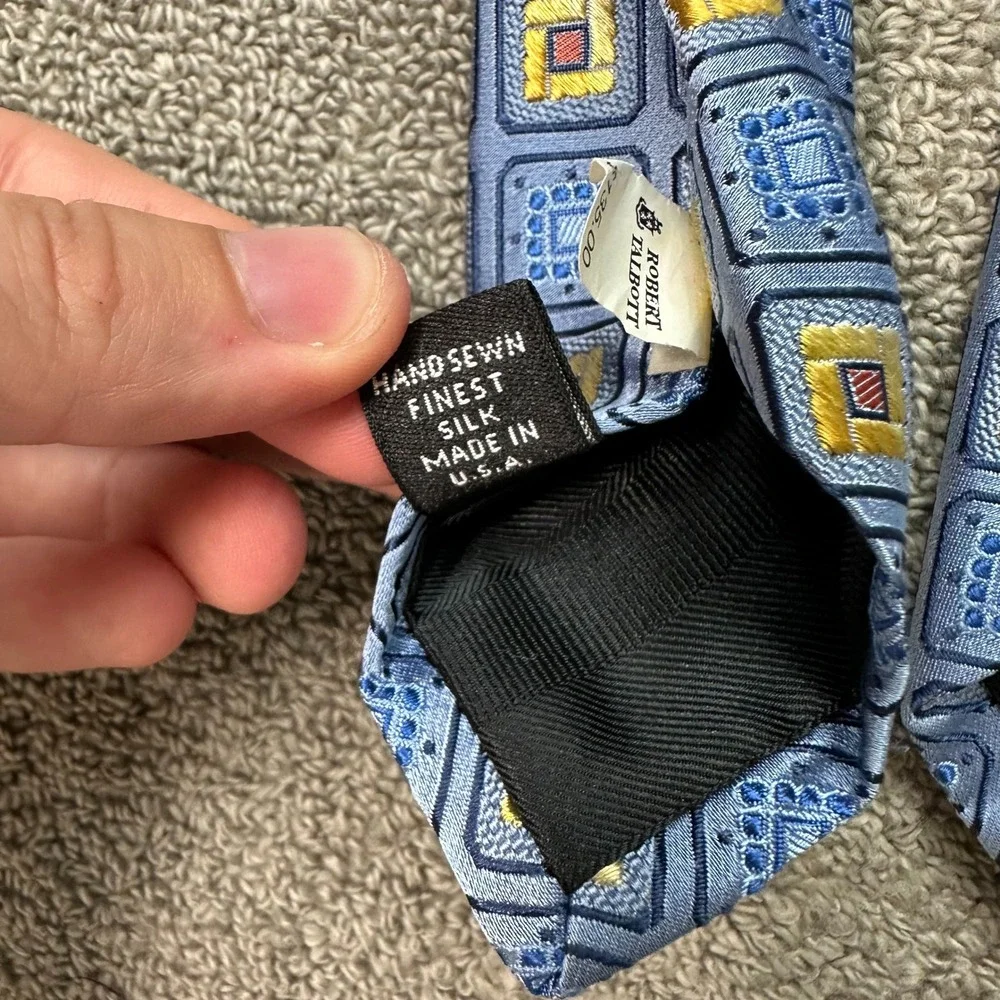 Robert Talbott Carmel Best of Class Blue Gold Geometric Silk Tie Hand Sewn USA